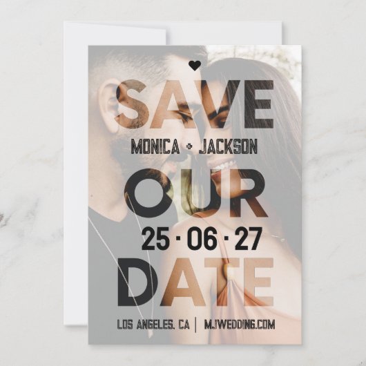 Foto-overlay-uitknip typografie Stedelijke bruilof Save The Date (Voorkant)