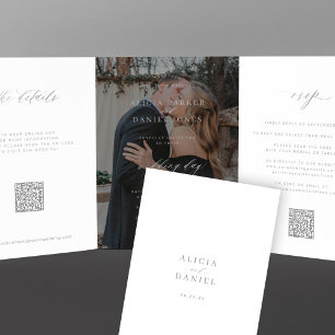 Foto overlay zilveren bruiloft RSVP details QR cod Drieluik Uitnodiging