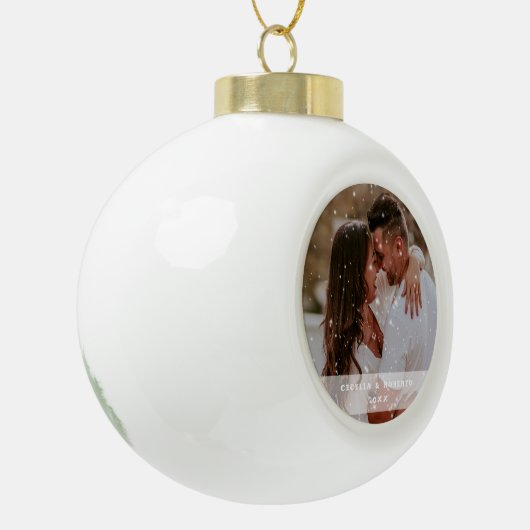 Foto Paar Kerst Sneeuwvlok Ingelijste Ornament (Links)