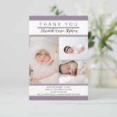 Foto Paars Baby shower |Birth Announcemen Bedankkaart (Staand voorkant)