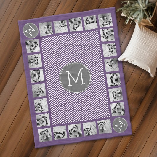 Foto Paars grijs Chevron Pattern met monogram Fleece Deken