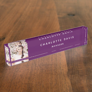 Foto paars witte monogram minimalistisch naambordje