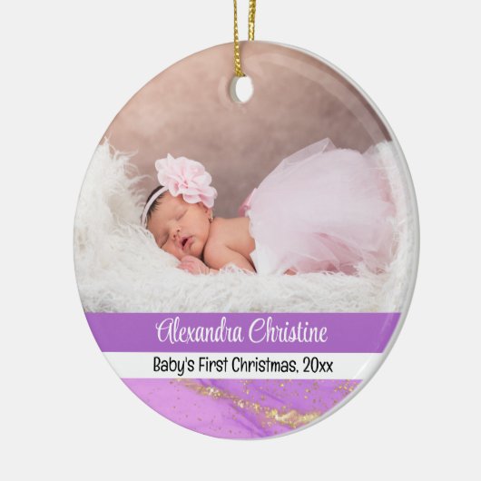 Foto Paarse Dubbelzijdig 2 Afbeelding Baby eerst Keramisch Ornament (Links)