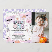 Foto Paarse Meisjes Spooky Halloween 1e Verjaardag Kaart (Voorkant / Achterkant)