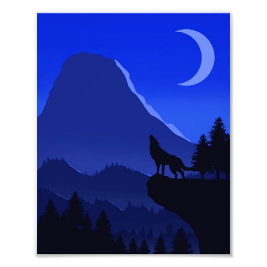 Foto Paisagem de Lobo Monocromática Azul Foto Afdruk (Voorkant)