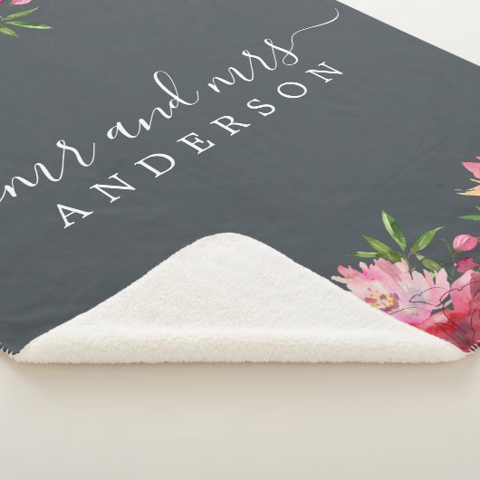 Foto Pas getrouwd de heer Pink Floral Monogram Sherpa Deken (3/4)