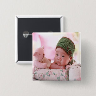 Foto pasgeboren baby meisje vierkante button 5,1 cm