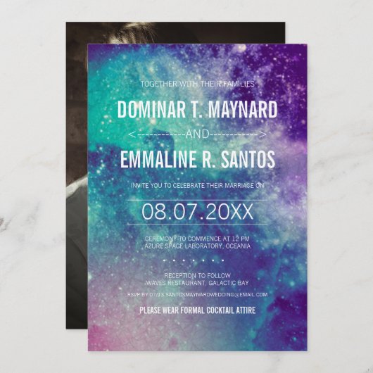 Foto Pastel Galaxy bruiloft uitnodiging (Voorkant / Achterkant)