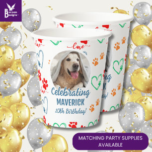 Foto Paw Print Hond Verjaardagsfeest Papieren Bekers