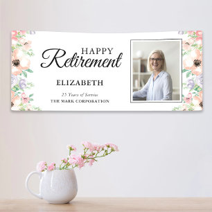 Foto Pensioenfeest Elegante Pastel Bloemen Spandoek