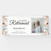 Foto Pensioenfeest Elegante Pastel Bloemen Spandoek (Horizontaal)