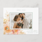 Foto Perzage Blush en Sage Weddenschap Opslaan Dat Aankondigingskaart (Voorkant)