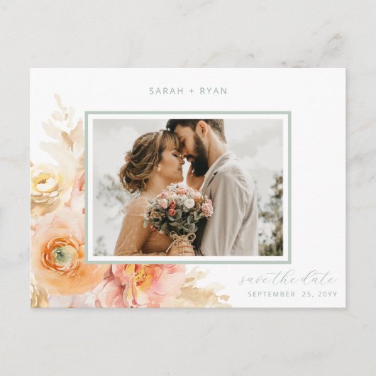 Foto Perzage Blush en Sage Weddenschap Opslaan Dat Aankondigingskaart (Voorkant)