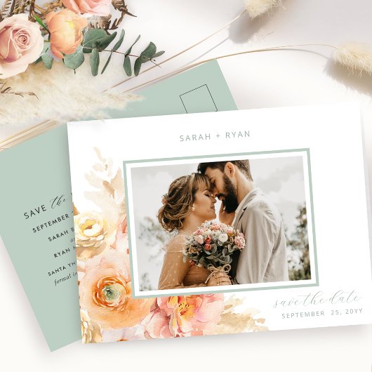 Foto Perzage Blush en Sage Weddenschap Opslaan Dat Aankondigingskaart
