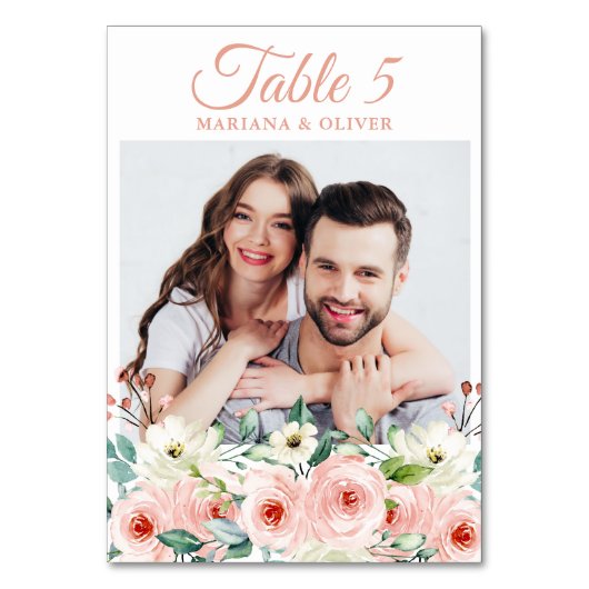 Foto Perzik Bloemenbruiloft Kaart (Voorkant)