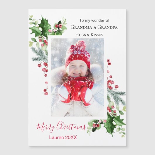 Foto Pine Holly kerst Grandma Magnetic Card (Voorkant)