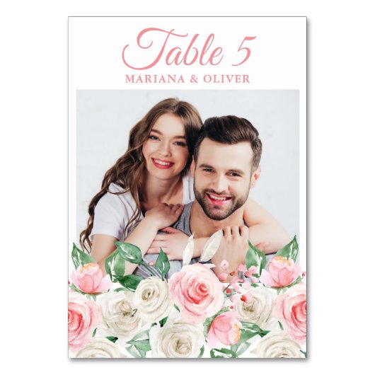 Foto Pink Peach Floral Wedding Kaart (Voorkant)