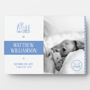 Foto Plaque met Baby Birth Stats & Monogram Fotoplaat