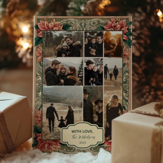 Foto Poinsettia Scrollwork Feestdagenkaart