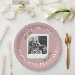 Foto Polaroid Vintage Verjaardag Stof Roze Papieren Bordje