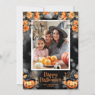 Foto Pompoen Bloemen Happy Halloween Kaart