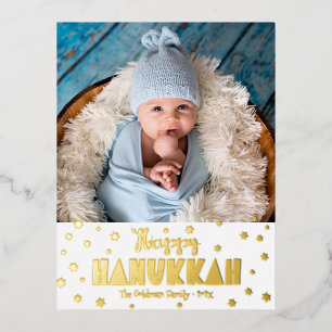Foto Prettig Hanukkah Modern Whimsical Echt Goud Folie Feestdagen Briefkaart