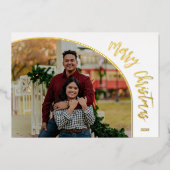 Foto Prettig Kerst Script Goud Folie Feestdagenkaart (Voorkant)