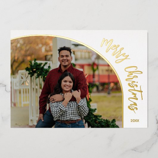 Foto Prettig Kerst Script Goud Folie Feestdagenkaart (Voorkant)