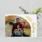 Foto Prettig Kerst Script Goud Folie Feestdagenkaart (Staand Voorkant)