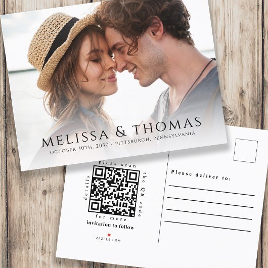 Foto QR Code Bewaar de datum Classic Elegant Aankondigingskaart