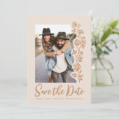 Foto QR Code Boho Aardse Hand getrokken Rozen Webs Save The Date (Staand voorkant)