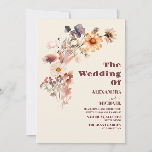 Foto QR Code Boho Herfst Wildflower Bruiloft Kaart (Voorkant)