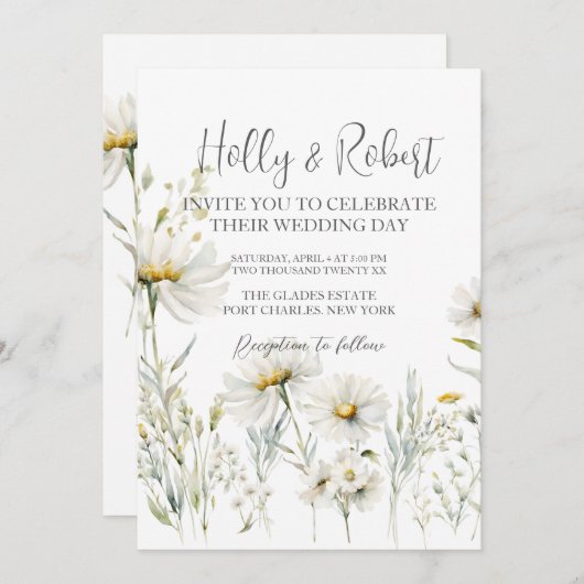 Foto QR Code Daisy Wedding Kaart (Voorkant / Achterkant)