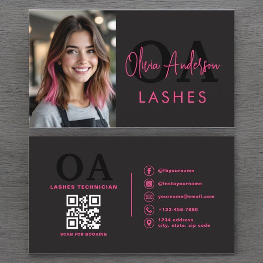 Foto QR Code Eye Lashes Technician Hot Pink Black Visitekaartje