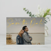 Foto QR code Gold Foil Save the Date Kaart (Staand Voorkant)