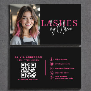 Foto QR Code Lashes Technician Hot Pink Black Visitekaartje