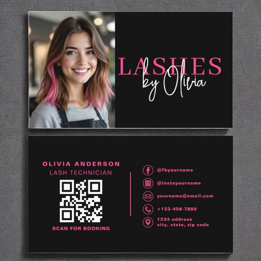 Foto QR Code Lashes Technician Hot Pink Black Visitekaartje