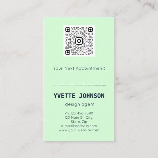 Foto Qr Code Logo Professional Mint Green Visitekaartje (Achterkant)