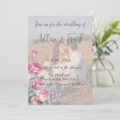 Foto QR Code Waterverf Roze Rose Wedding Kaart (Staand voorkant)