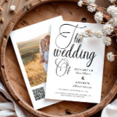 Foto QR Modern Black Script Wedding Kaart