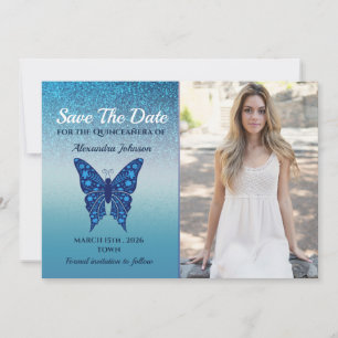Foto Quinceanera 15th Birthday Glitter Blue Save The Date