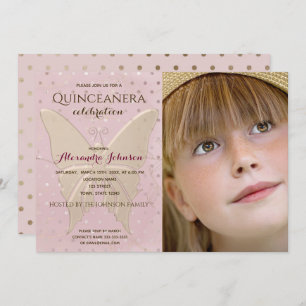 Foto: Quinceanera Pink en Gold Butterfly Kaart