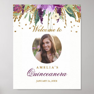 Foto Quinceanera Welkom Bord Amethyst Poster