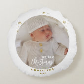 Foto R. Elegant 2-sided My First Kerstbaby Rond Kussen (Achterkant)