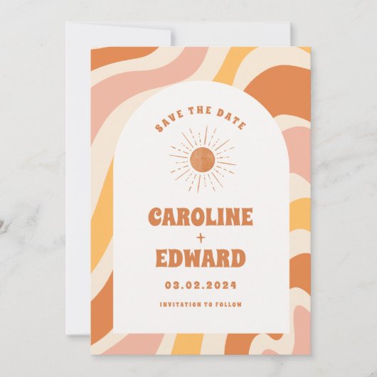 Foto Rainbow Wavy Groovy Bewaar de datum Qr-code Save The Date (Voorkant)