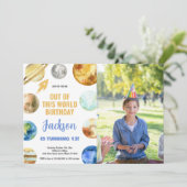 Foto Raket Outer Space Verjaardag Uitnodigingen (Staand voorkant)