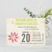 Foto: Raspberry Hand Drawn Daisy Wedding Invite Kaart (Staand voorkant)