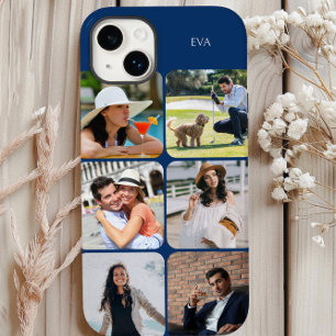 Foto-raster 6 afbeeldingen naam of initialen blauw Case-Mate iPhone 14 plus hoesje