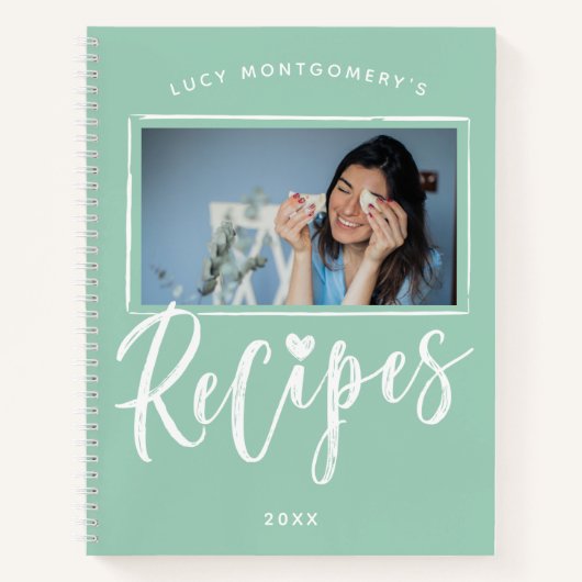 Foto receptenboek in mintgroen wit penseelletterty notitieboek (Voorkant)