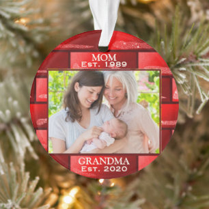 Foto Red Glitter New Grandma Est. Jaar kerstmis Ornament